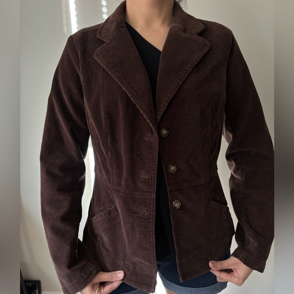Y2K Boho St Johns Bay Chocolate Brown Preppy Corduroy Button Up Blazer - Small